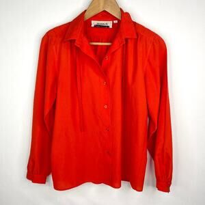 Vintage Joyce Tie Neck Red Button Front Blouse